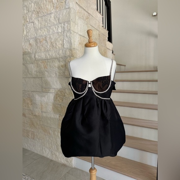 SELF PORTRAIT Black Taffetta Diamante Mini Dress - Picture 7 of 12